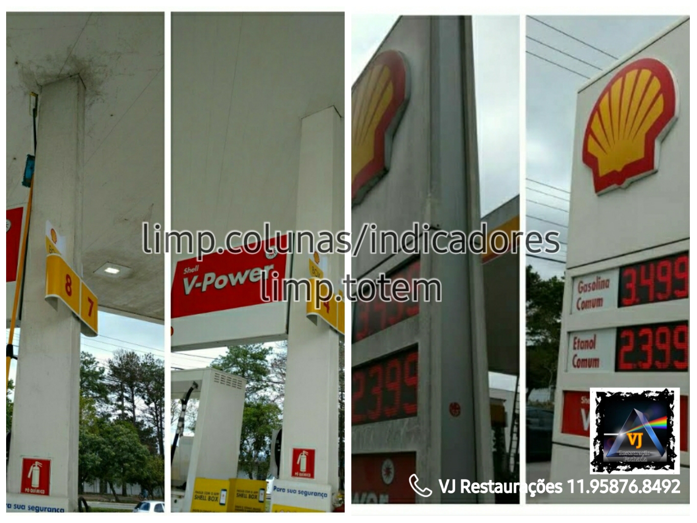 Antes e depois da manutenção de totem e indicadores
