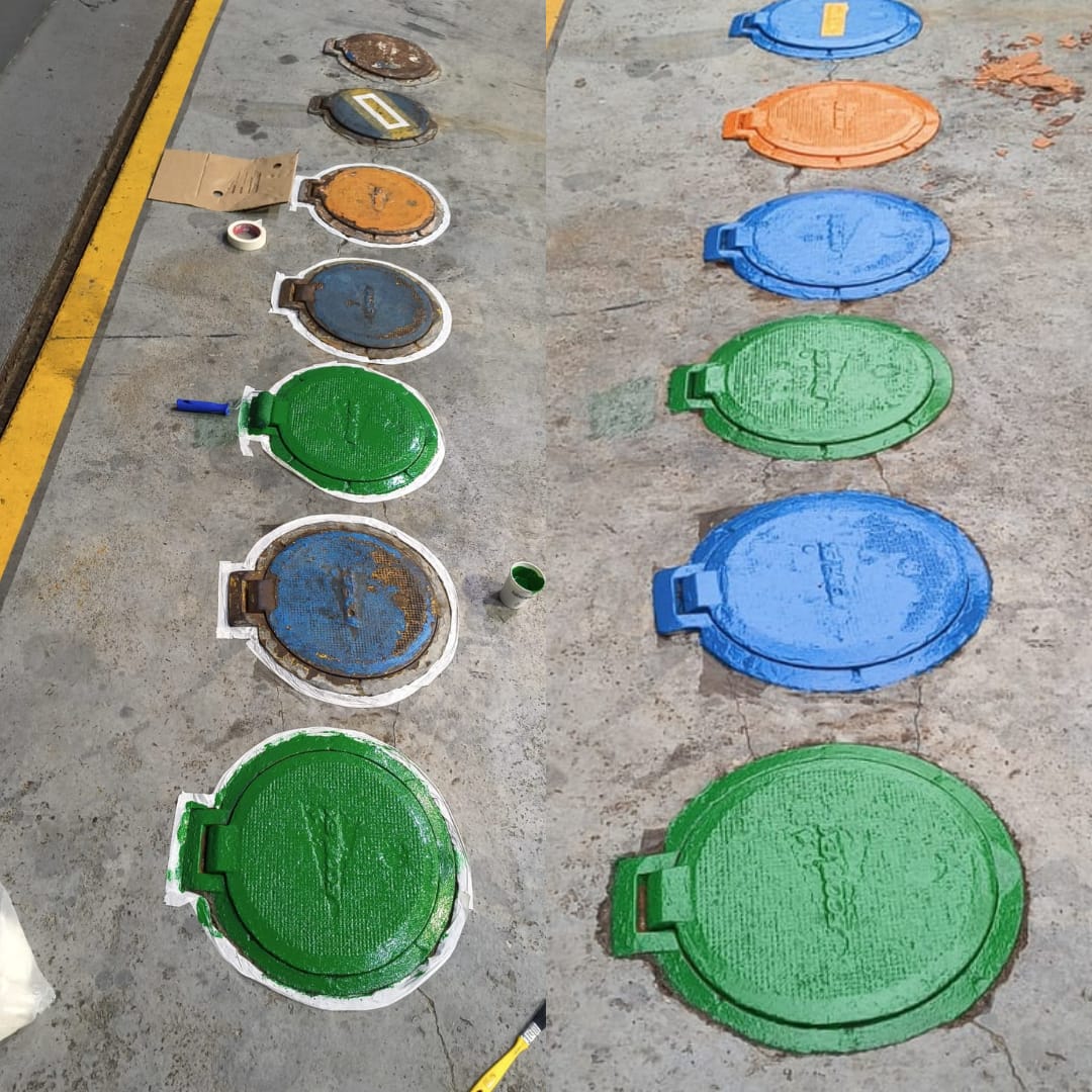 Antes e depois da recuperação de tampas de tanque em PU